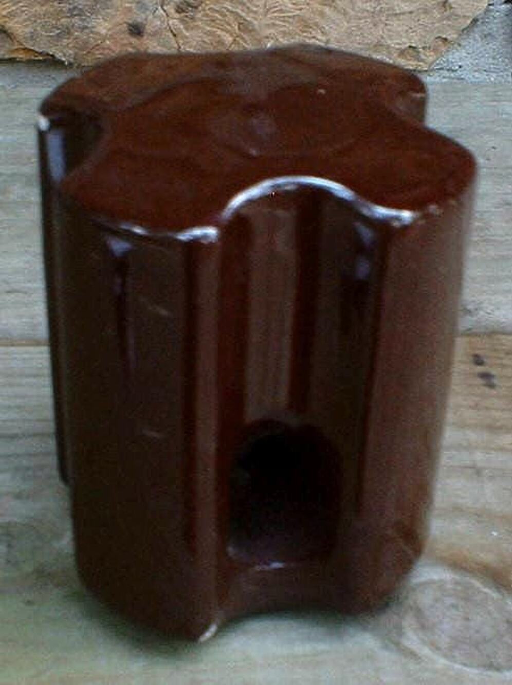 Vintage Glazed Ceramic Dark Brown Electrical Strain Insulator Old